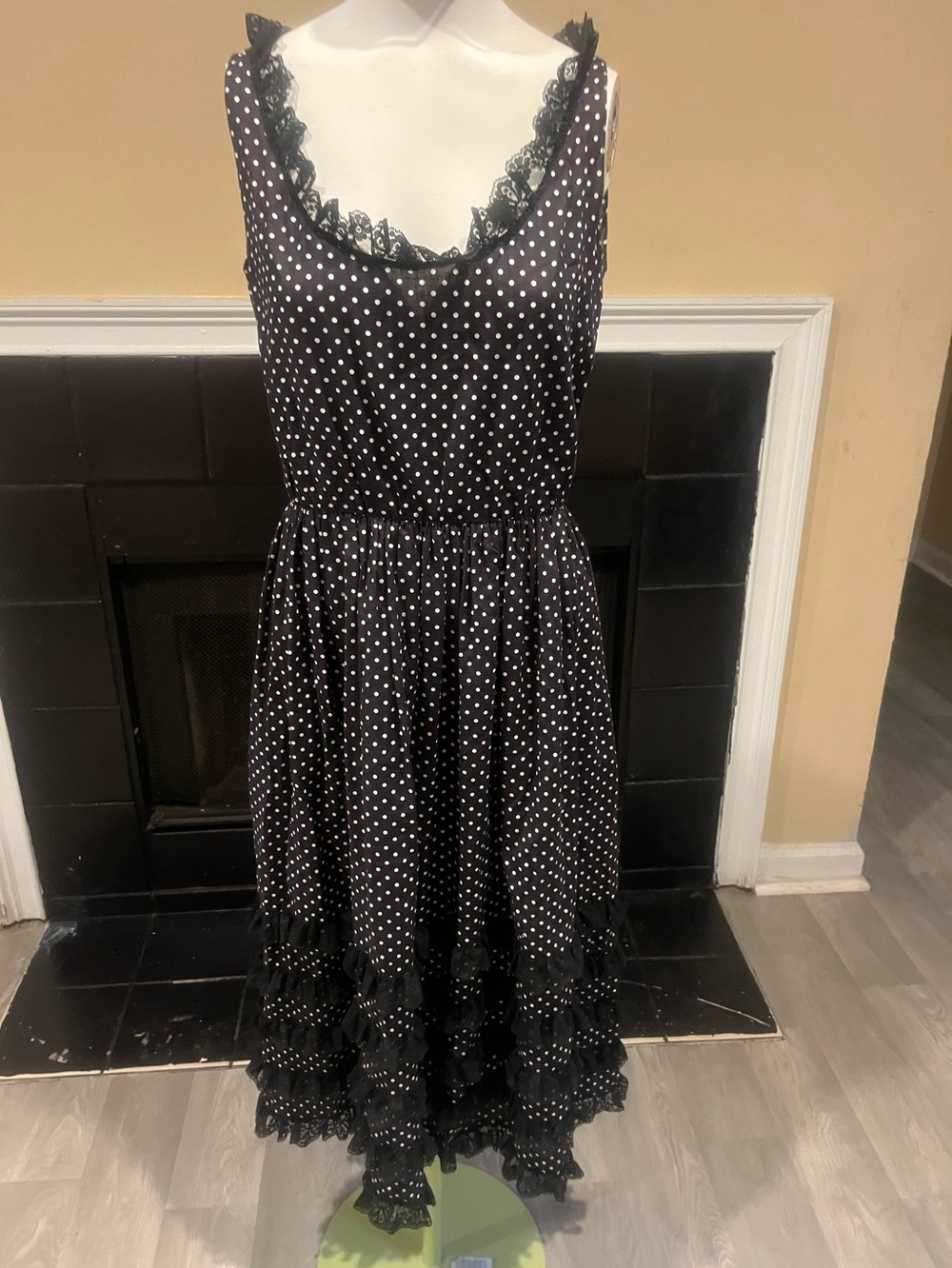 Black‎ Polka Dot Midi Dress with Ruffle Tiers made in u.s.a Pin up